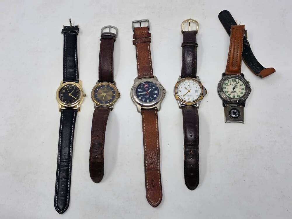 Lot Of 5 Quartz Wristwatches Nes Swiss Army Jacques Estelle Eagle Parts